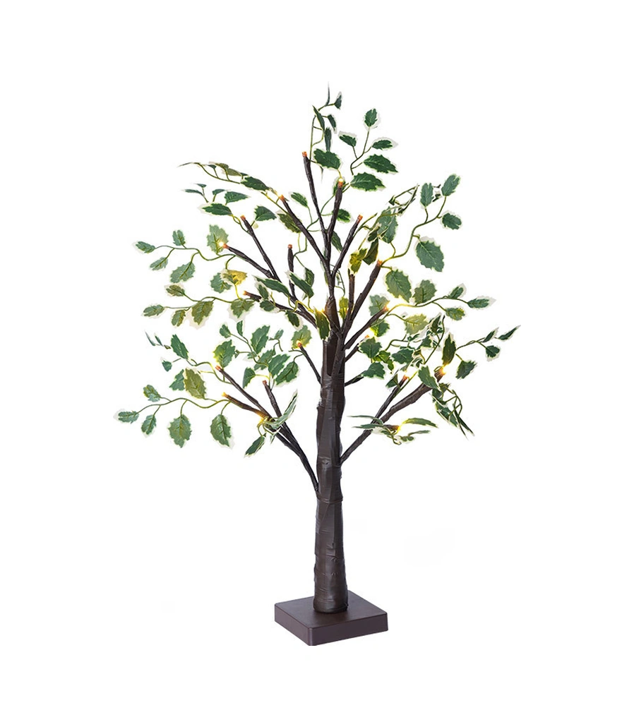 Youtek 60cm Yeşil Yaprak Beyaz Ağaç Işıklı Dekorasyon, 24 Led Isı Beyaz Işık, Ev Odası Pencere Mutfak Noel Partisi Sahne Düzeni Için Enerji Verimli Led Ağaç Lambası Diğer