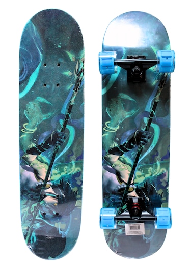 Işıklı Silikon Teker Profesyonel Zımparalı Holigramlı Kaykay Mavi