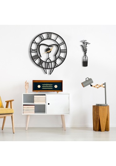 50X30 Dekoratif Duvar Saati + Ahşap Tablo 35 Cm (487867785) Siyah