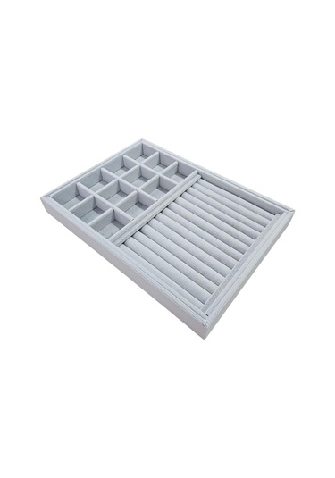 12 Bölmeli Ve Rulo Kolye Ucu Küpe Yüzük Servis Tablası Süet Gri Çok Renkli