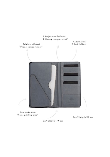 Watchofroyal Elegant Grey Hakiki Deri Telefon Cüzdanı