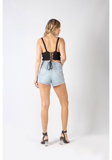 Kutaf Ön Komple Lazerli Denim Şort 001