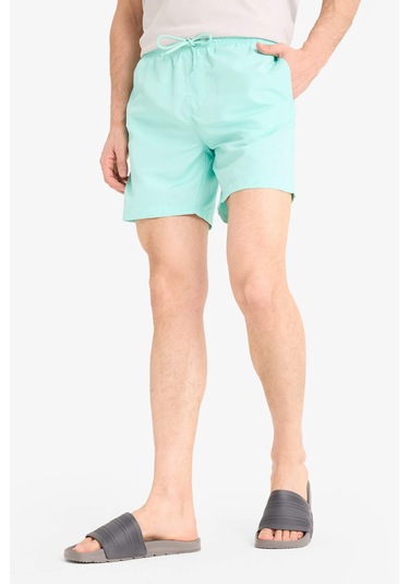 DeFacto Regular Fit Kısa Boy Cepli File Astarlı Beli Bağcıklı Düz Hafif Kumaş Deniz Şortu E5133AXNSGN1101
