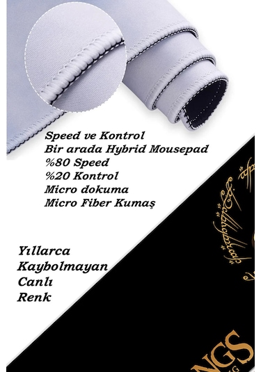 Lotr Yüzüklerin Efendisi Oyun Gaming Klavye Mouse Pad Kaymaz Taban Kenarları Dikişli Su Geçirmez Masa Matı 70x30 Cm