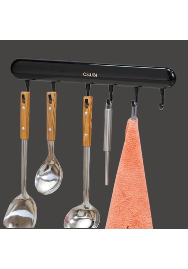 Teltree Banyo Duvarına Yapıştırılabilir Taşınabilir 6 Kanca, 5 Kg Yük Kapasitesi, Havlu/elbise Asıcı, Delik Açmaya Gerek Yok, Siyah Diğer