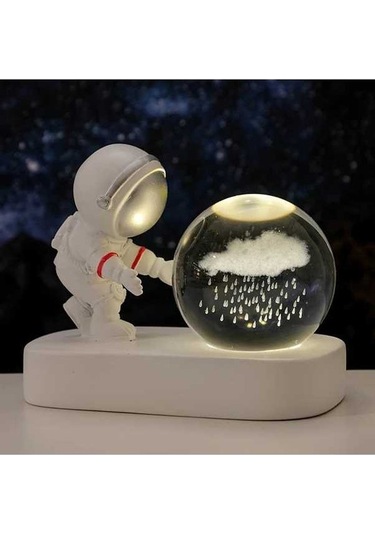 Fastbuy Kozmik Astronot Küre Lamba: Yağmur Bulutu Şeffaf Cam Gece Işığı, Usb Ev & Ofis Dekoru Hediye Ahşap