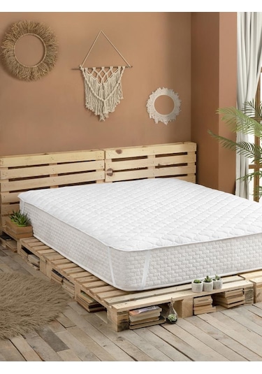 Sıvı Geçirmez Kapitone Alez 4-köşe Lastikli 180x200 Beyaz