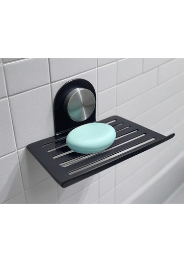 Kitaro Kendinden Yapışkanlı Ve Vidalı Sabunluk Silindirli Mat Siyah Siyah