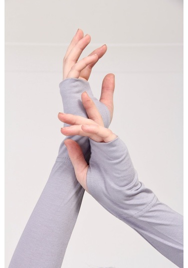 Parmak Geçmeli 45cm Likralı Penye Kolluk 1 Çift Gri