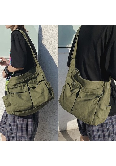 Luckydog Unisex Geniş Tek Askılı Bez Çanta - Yeşil Yeşil Yeşil