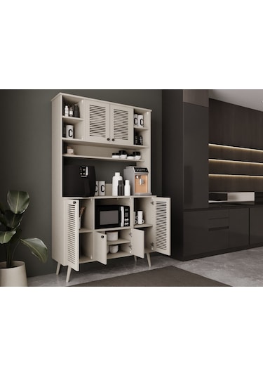 Kahve Köşesi 120 Cm %100 Mdf Panjur Kapak Çok Amaçlı Dolap Kumtaşı