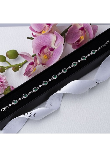 Yeşil Zirkon Taşlı Model-2 925 Ayar Gümüş Kadın Bileklik Gümüş