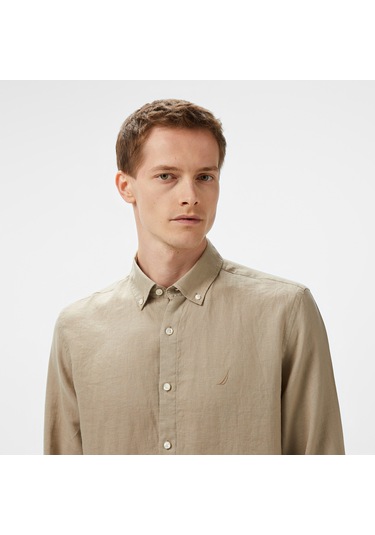 Nautica Erkek Bej Classic Fit Keten Gömlek Düz W55101t Bej