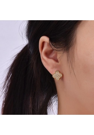 Novahub Moda Küpe, Siyah Titanyum Çelik, Kayıp Yok, Çift Taraflı Dört Yapraklı Yonca, Pırlantalı Kadın Küpe Tokası, 1.3x1.3cm, Kadın İçin Siyah