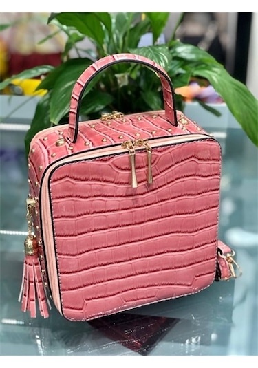 Sentt Deri Kare Zımbalı Çanta Pembe