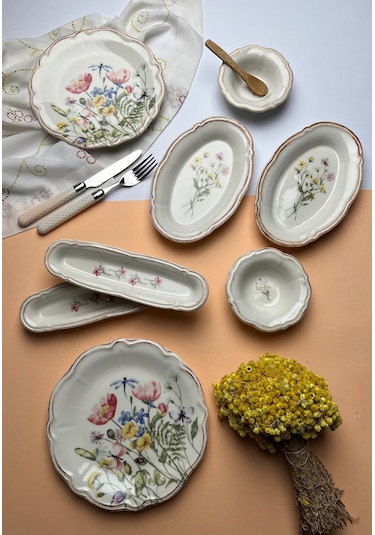 Tabak Evi Porselen Fulya Buket Kahvaltı Takımı 6 Kişilik 14 Parça Çok Renkli