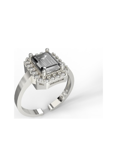 Erdobia 925 Ayar Zirkon Taşlı Rodyum Ayarlanabilir Baget Gümüş Yüzük