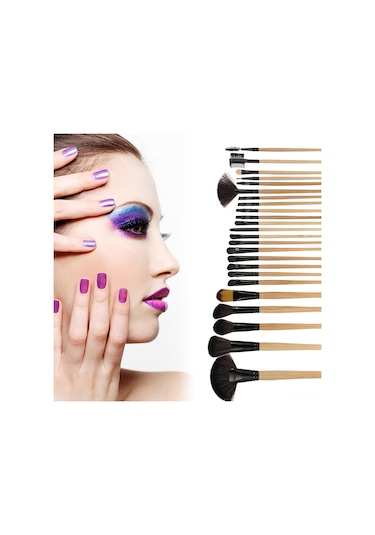 Wezone 24'lü Profesyonel Makyaj Fırçaları Seti - Farklı Görünümler İçin Çeşitli Şekiller Ve Boyutlar - Ahşap Kollü + Deri Çantası