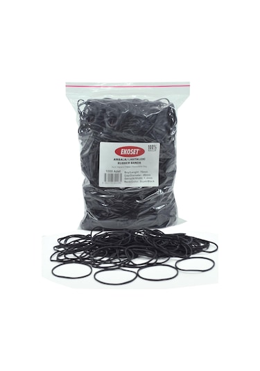 Ekoset Siyah Paket Ambalaj Para Lastiği 1000 Adet 70Mm
