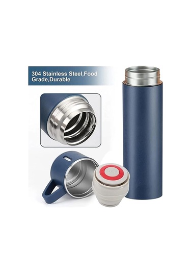 Kişiselleştirilebilir 3 Bardaklı Çelik Termos 05 Lt Mavi Mavi