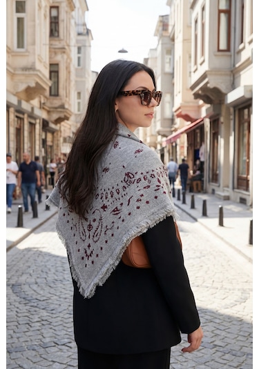 Lela Bayan Şal 6941302 Gri-bordo