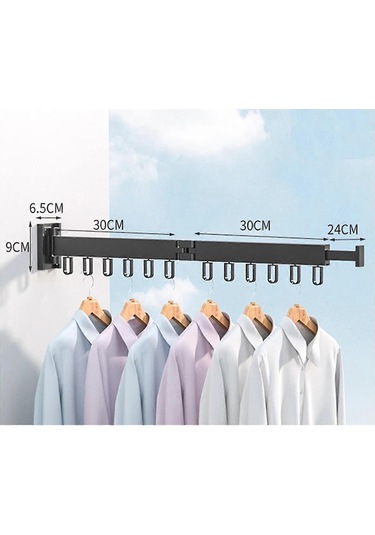 Ganzhoushop Geri Çekilebilir Çamaşır Kurutma Rafı Katlanır Elbise Askısı Duvara Monte İç Ve Dış Mekan Tasarrufu, 12 Alüminyum Halka İle 2 Katlı Siyah Çok Renkli