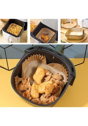 50 Adet Air Fryer Pişirme Kağıdı Tek Kullanımlık Yağ Geçirmez Yap