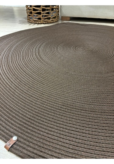 Jüt Yuvarlak Hasır Görünümlü Klasik Halı Kilim Kahverengi