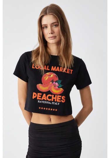 GRIMELANGE Belveth Kadın Bisiklet Yaka Oversize Siyah T-shirt Siyah