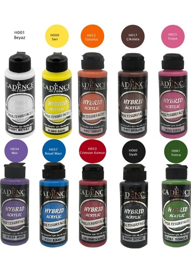 Cadence Multisurface Akrilik Boya Seti 10 Ana Renk 120 Ml X 10 Re