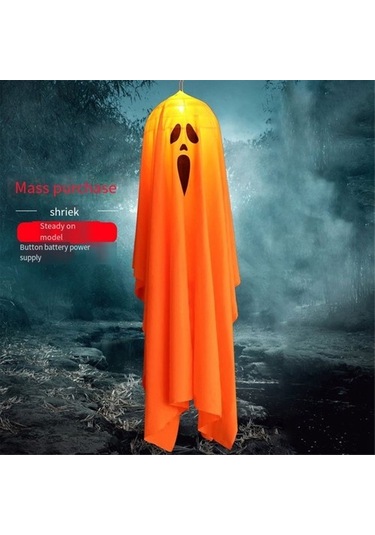 Szypzstore Kumaş Cadılar Bayramı Dekorasyon Işıkları, Açık Hava Sahne Düzeni Aksesuarları, Korku Hayaleti Led Yanıp Sönen Işıklar Turuncu Kötü Gülümseme Jv193z Beyaz