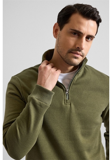 Süvari Haki Regular Düz Yarım Balıkçı Yaka Sweatshirt Ssw2013700001-yh1 Haki