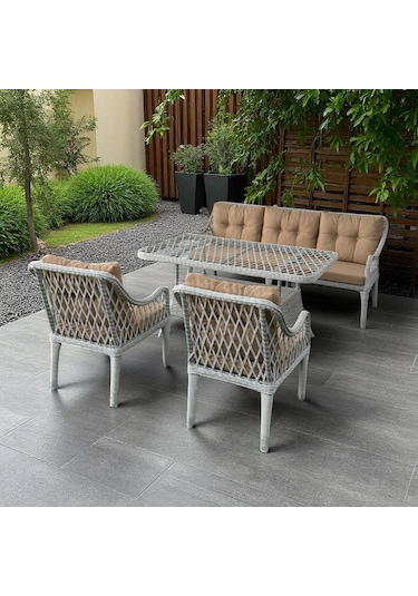 Kaş 3+1+1+masa Rattan Bahçe Balkon Mobilyası Bej