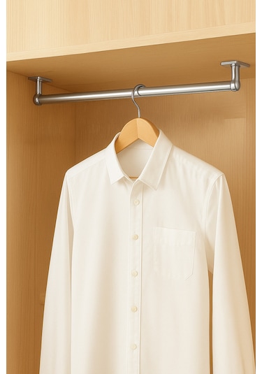 Dolap İçi 70 Cm Krom Askı Borusu Flanş + Vida Dahil Krom