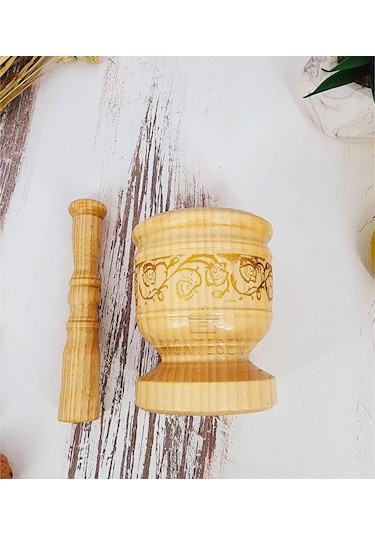 El Yapımı Ahşap Ağaç Havan Sarımsak Döveceği Yaldızlı Lüx 10luk