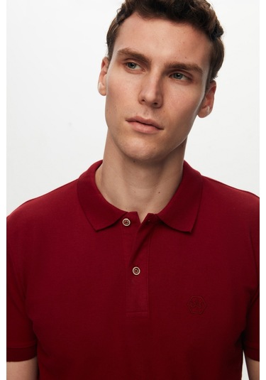 Ds Damat Regular Fit Bordo Pike Dokulu %100 Pamuk Kıvrılmaz Polo Yaka Nakışlı T-shirt 4HC14ORT51000 Bordo