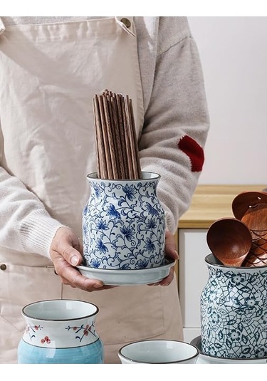 Seramik Çatal Bıçak Tutucu, Tepsili Mavi Ve Beyaz Çatal Bıçak Kavanozu, Mutfak Saklama Alanı, Hayvan Dekorasyonu -