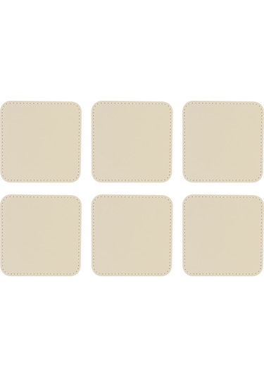 Bardak Altlığı,6 Lı Set,masaüstü Kare Cup Coaster,vegan Suni Deri,11x11 Cm.,bej