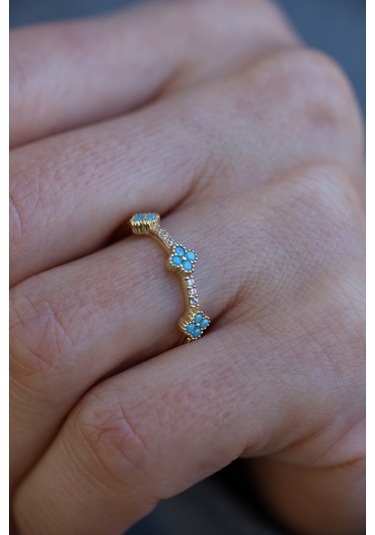 Yenigün Kuyumculuk 14 Ayar Altın Firuze Taş Detaylı Taşlı İnce Yüzük Yzk26490