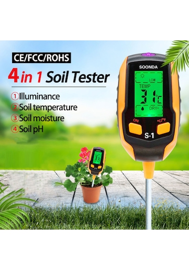 Teltree Toprak Ph, Nem, Sıcaklık Ve Işık Ölçer - 4'ü Bir Arada Multifonksiyonel Toprak Analiz Aleti Pil Dahil Değil
