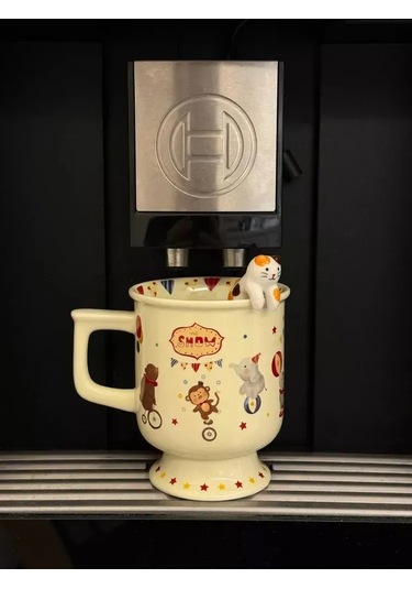 Suofeng Seri Porselen Kupa Ve Kaşık Seti - Beyaz 300 Ml - Glaze Kaplama - Ev, Hediye İçin Uygun Sarı