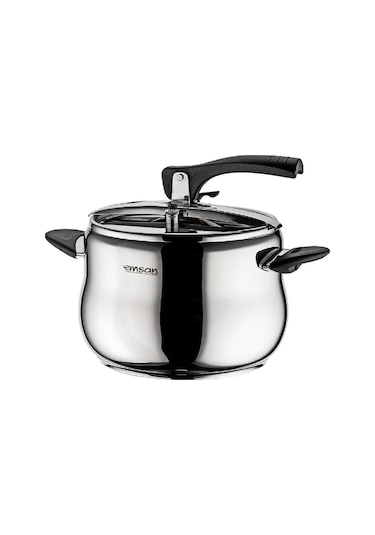 Emsan Burcu Paslanmaz Çelik Düdüklü Tencere  4 L Gümüş - Siyah