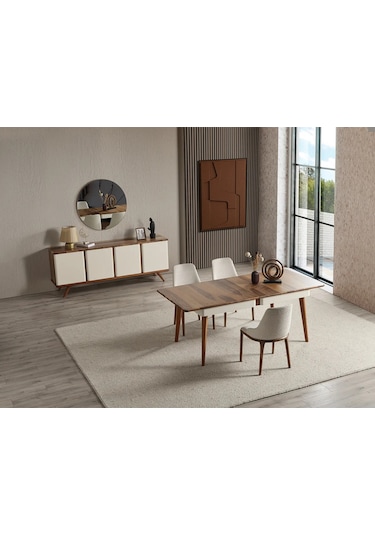 Safir Yemek Odası Takımı Yemek Masası + 4 Adet Sandalye Ekru
