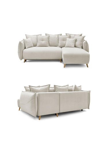 Puffy Sandıklı Köşe Koltuk Krem Sağ Köşe Krem