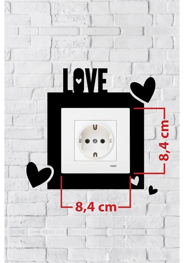 Love Yazılı Kalp Tasarım Priz Çerçevesi İç Ölçü 8,4x8,4 Cm Dekoratif Priz - Anahtar Çerçevesi