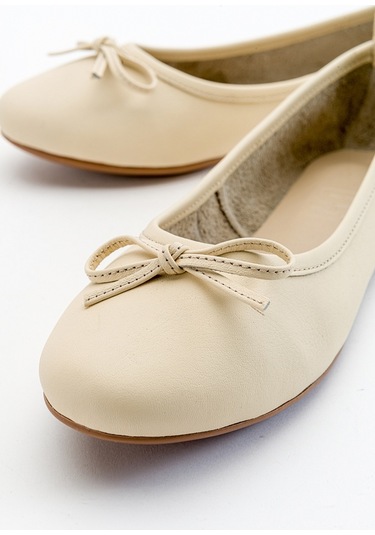 Luvishoes Hakiki Deri Kadın Babet Ayakkabı 01 Ekru Bej Ekru