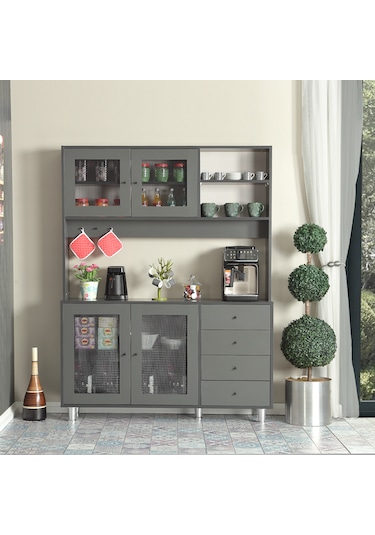Pasific Home Grano Kahve Köşesi Çok Amaçlı Kiler Dolabı, 140 cm, Antrasit