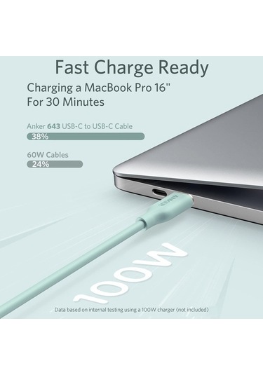 Flybuy Anker A8553 Powerline Iıı 1.8m Cilt Dostu Çift Tip-c Veri Kablosu Pd100w Hızlı Şarj, Siyah