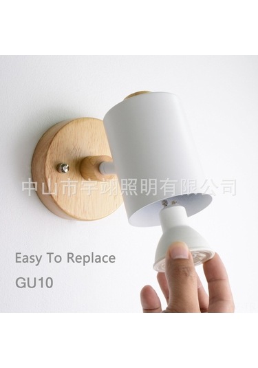 Tongxida Ahşap Tabanlı Gu10 Duvar Lambası, Pratik Açma/kapama Düğmeli, Beyaz Beyaz