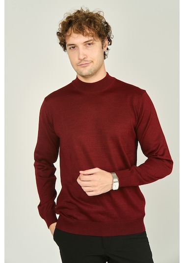 Ateş Triko Erkek Yarım Balıkçı Yaka Yün Kazak 0004 D.bordo D.bordo Bordo